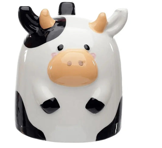 3D ceramic bowl shaped like an upside down cow, featuring adorable details and a charming design.