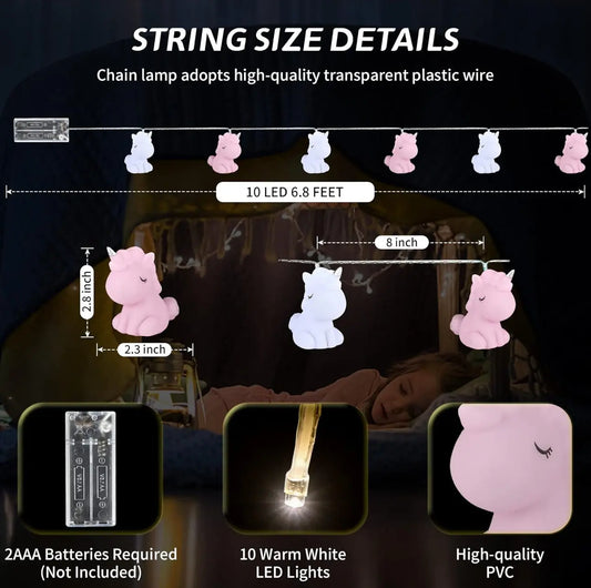 Unicorn light garland for girls room, 6.8 foot unicorn light garland, 10 LED lights for fairy Bitu Gift Shop