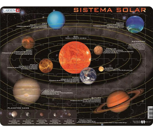 Puzzle Solar System - Solar System Puzzle for Kids with 70 pieces in Catalan. Features planets, moons, and orbits for educational play.