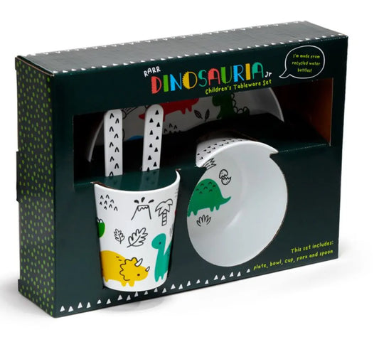 Dinosauria Jr 5 Piece RPET Kids Cup, Bowl, Plate & Cutlery Set Bitu Gift Shop