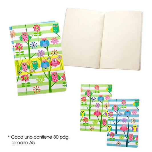 OWLS WITH FLOWERS A5 NOTEBOOKS SET Bitu Gift Shop