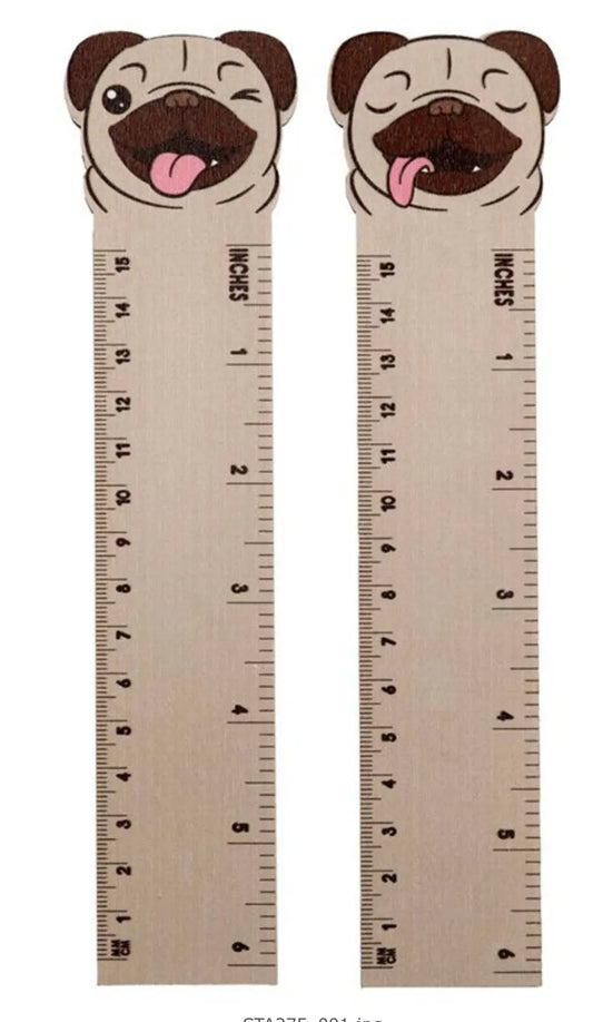 Mopps Pug Shaped Top Wooden Ruler (15cm) Bitu Gift Shop