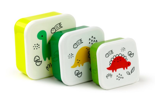 Set of 3 Children’s Lunch Boxes – Dinosaur Dinosauria Jr – S/M/L Nesting Lunch Boxes for Kids