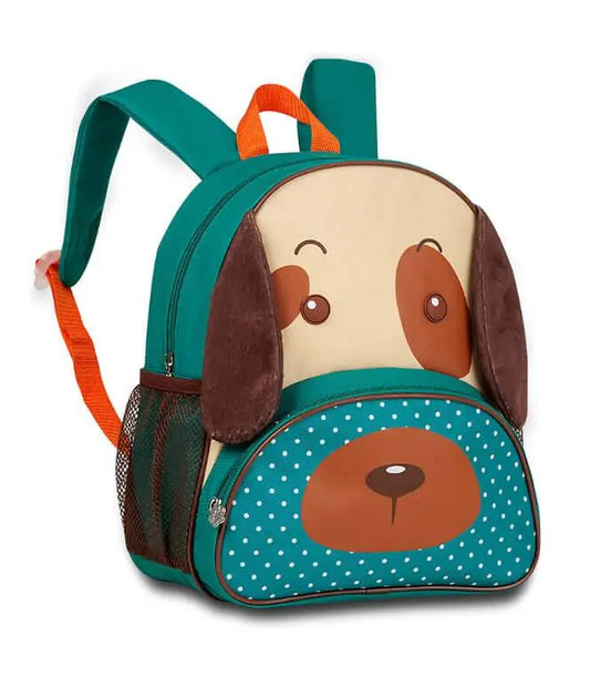 Clio Pet Carrier Backpack in teal with a cute dog face design, soft ears, and mesh side pocket. Compact and comfortable for pet travel.