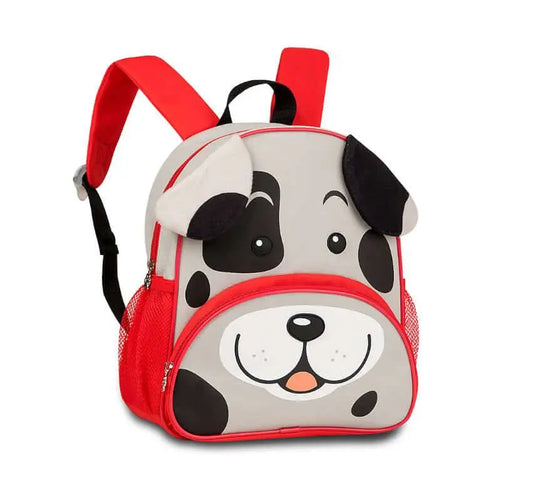 Clio Pets Backpack - Pet Carrier Backpack with cute dog face design, red straps, and mesh side pockets for small pet travel convenience.