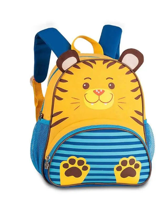 Clio Pets Backpack - Pet Backpack Carrier with tiger face design, blue striped front pocket, and mesh side pockets for comfortable pet travel.