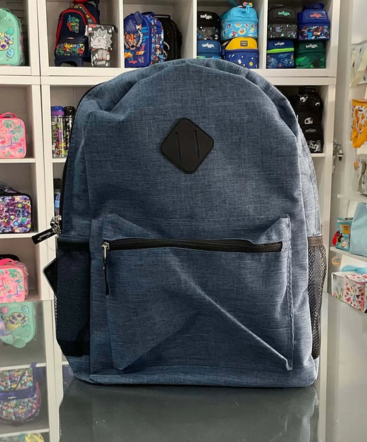 Juvenile Backpack - 17 Inch Blue Backpack with front zipper pocket and mesh side compartments. Ideal for school or travel use by kids and teens.