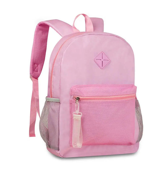 Juvenile Backpack Pink 17" - Kids 17 Inch | Lightweight backpack with mesh side pockets and front zip pouch, ideal for school and outings.