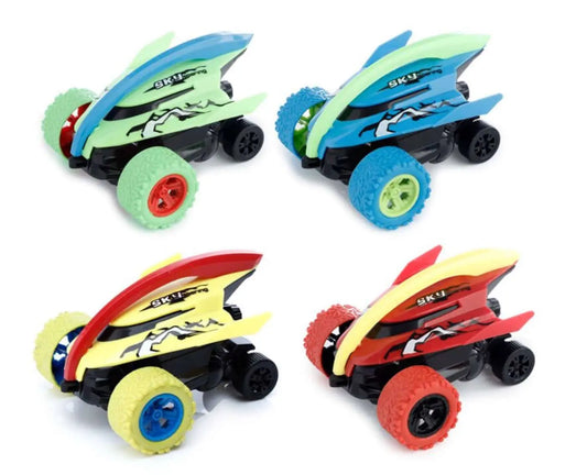 Big Wheel Toy Car in four vibrant colors with oversized textured wheels for smooth ride. Durable and safe design ideal for kids' playtime fun.