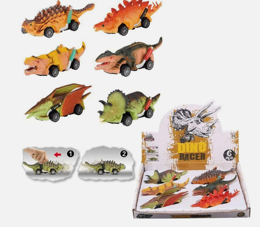 Dinosaur Racer Toy - Fast Dinosaur Racing | Fun Toy Cars featuring six colorful dinosaur-themed vehicles with pull-back action for kids.