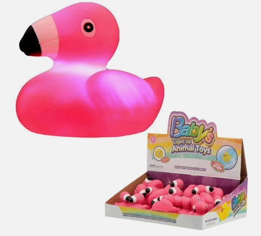 Flamingo Light Up Bath Toy glows with vibrant pink and white colors, designed for interactive and fun bath time play for kids.