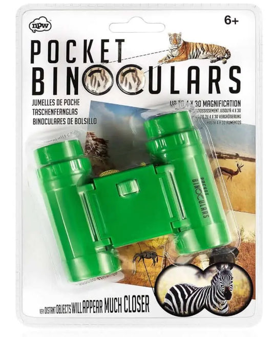 Mini Pocket Binoculars in bright green with 4x30 magnification, ideal for kids and travel. Compact design perfect for outdoor adventures and wildlife viewing.