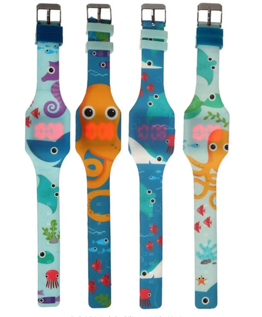 Marine Life Silicone Watch - Stylish Digital Timepiece featuring colorful sea creatures like octopus and seahorse on waterproof silicone bands.