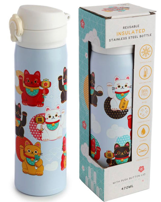 Botella Térmica con Tapa de Bloqueo - Gato dela Suerte Maneki Neko - 450ml Bitu Gift Shop