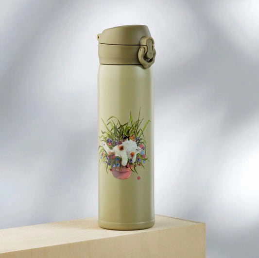 Botella Térmica con Tapa de Bloqueo - KimHaskins - Gato Floral Verde Bitu Gift Shop