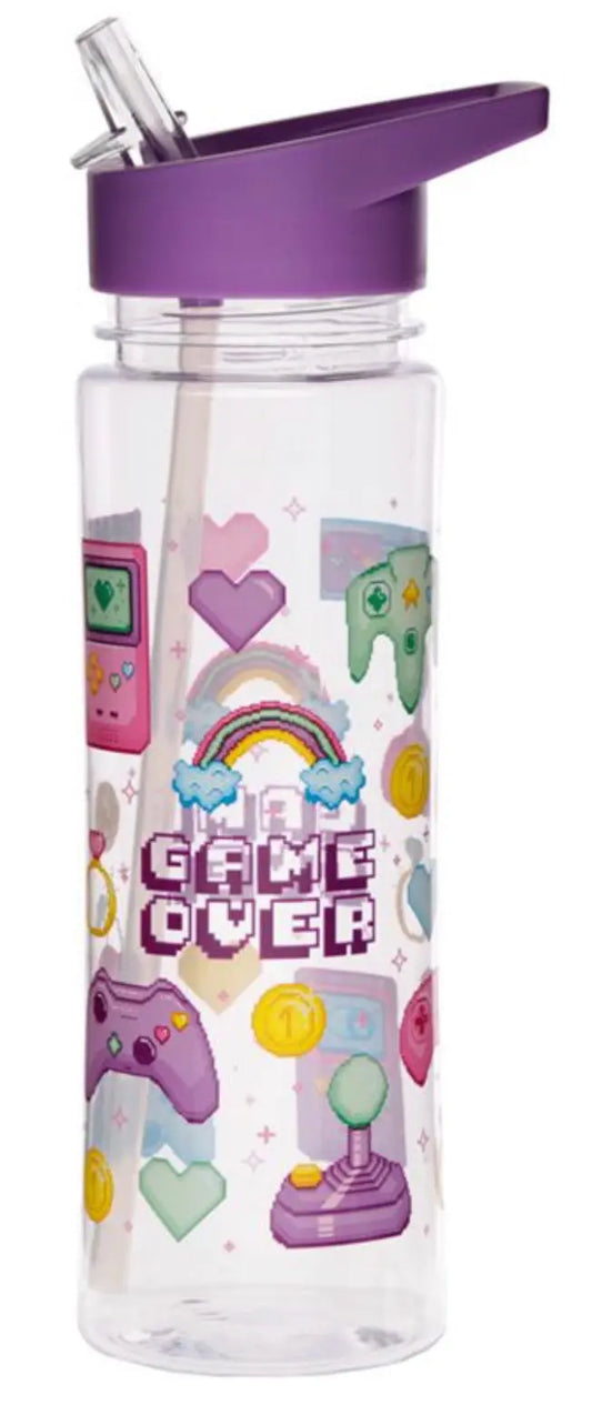 Botella de Agua con Pajita y Asa - Game OverSegunda Generación - 550ml Bitu Gift Shop