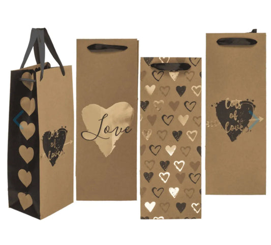 Wine bottle craft paper bag, hearts Bitu Gift Shop