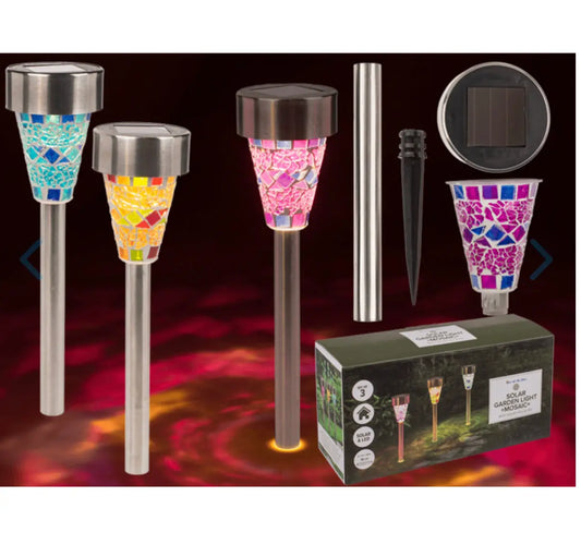Garden light "Mosaik", 3 colors ass., solar cell, LED, approx. 7.5 x 7.5 x 38 cm, set/3 carton Bitu Gift Shop