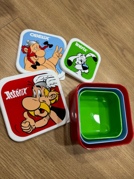 Set of 3 Lunch Box Snack Pots – Asterix, Obelix & Idefix – M/L/XL Nesting Food Containers