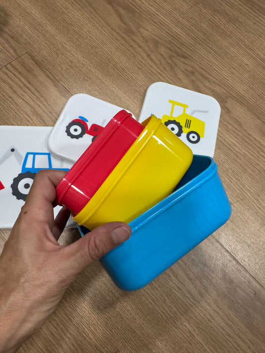 Set of 3 Children’s Lunch Boxes – Tractor Design – M/L/XL Nesting Food Storage for Kids