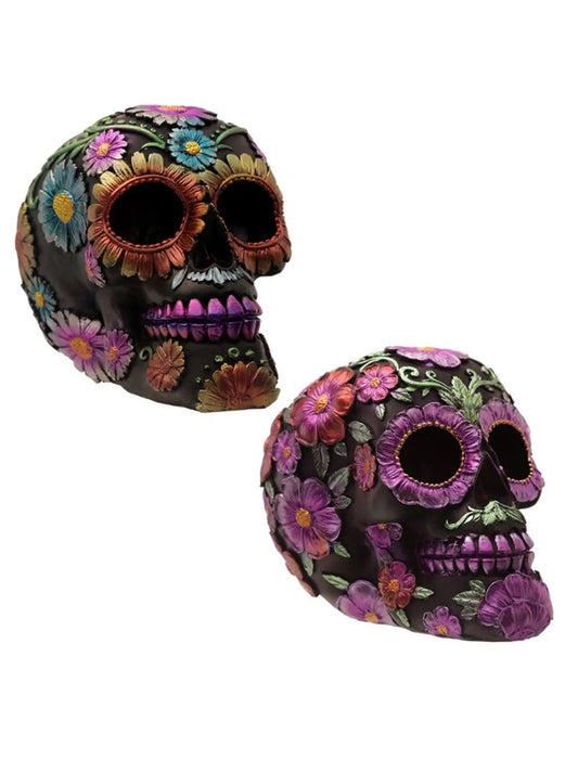 Figura Calavera Calavera Día de los Muertos Floral y Metálica Bitu Gift Shop