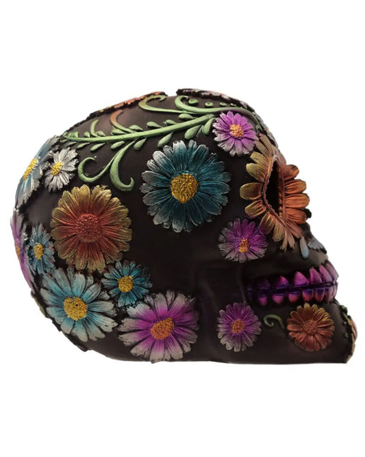 Figura Calavera Calavera Día de los Muertos Floral y Metálica Bitu Gift Shop
