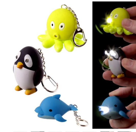Octopus Penguin & Dolphin LED Sealife Keyring with Sound Bitu Gift Shop
