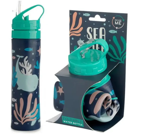Eco Fish Reusable Foldable Silicone Flip Straw Water Bottle 600Ml Bitu Gift Shop