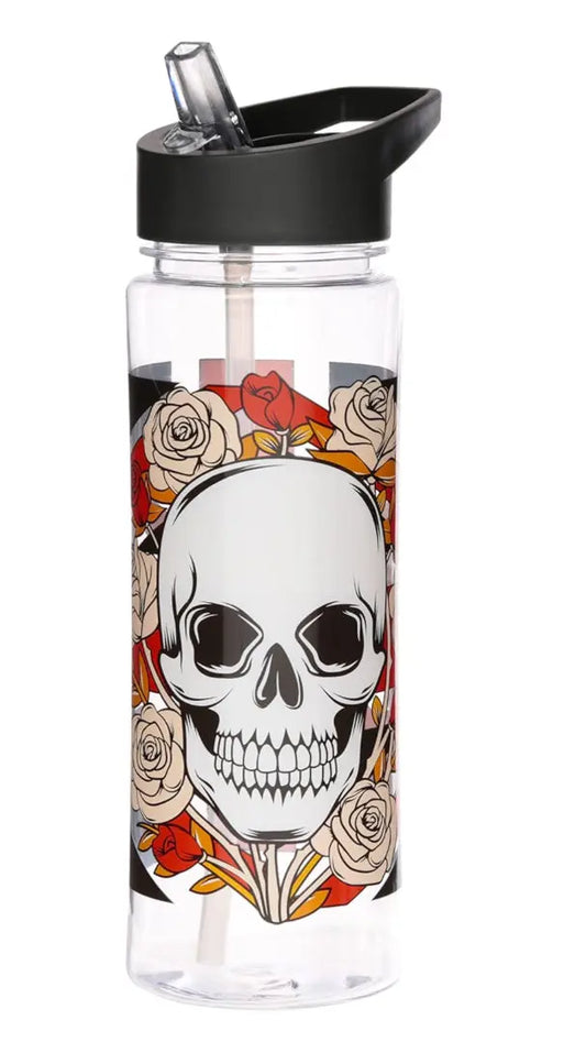 Skulls and Roses - Kids Drinks Bottle With Flip Straw - Reusable Water Bottle For Girls And Boys With A Carry Handle - Bpa Free Bitu Gift Shop