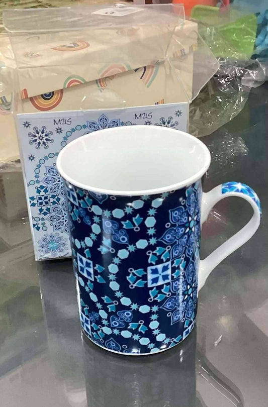 Arabesque mug featuring vibrant blue patterns, ideal for tea or coffee lovers, by Cun.