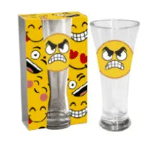 Funny emotes angry beer glass with packaging, ideal for expressing mood while enjoying a cold drink.