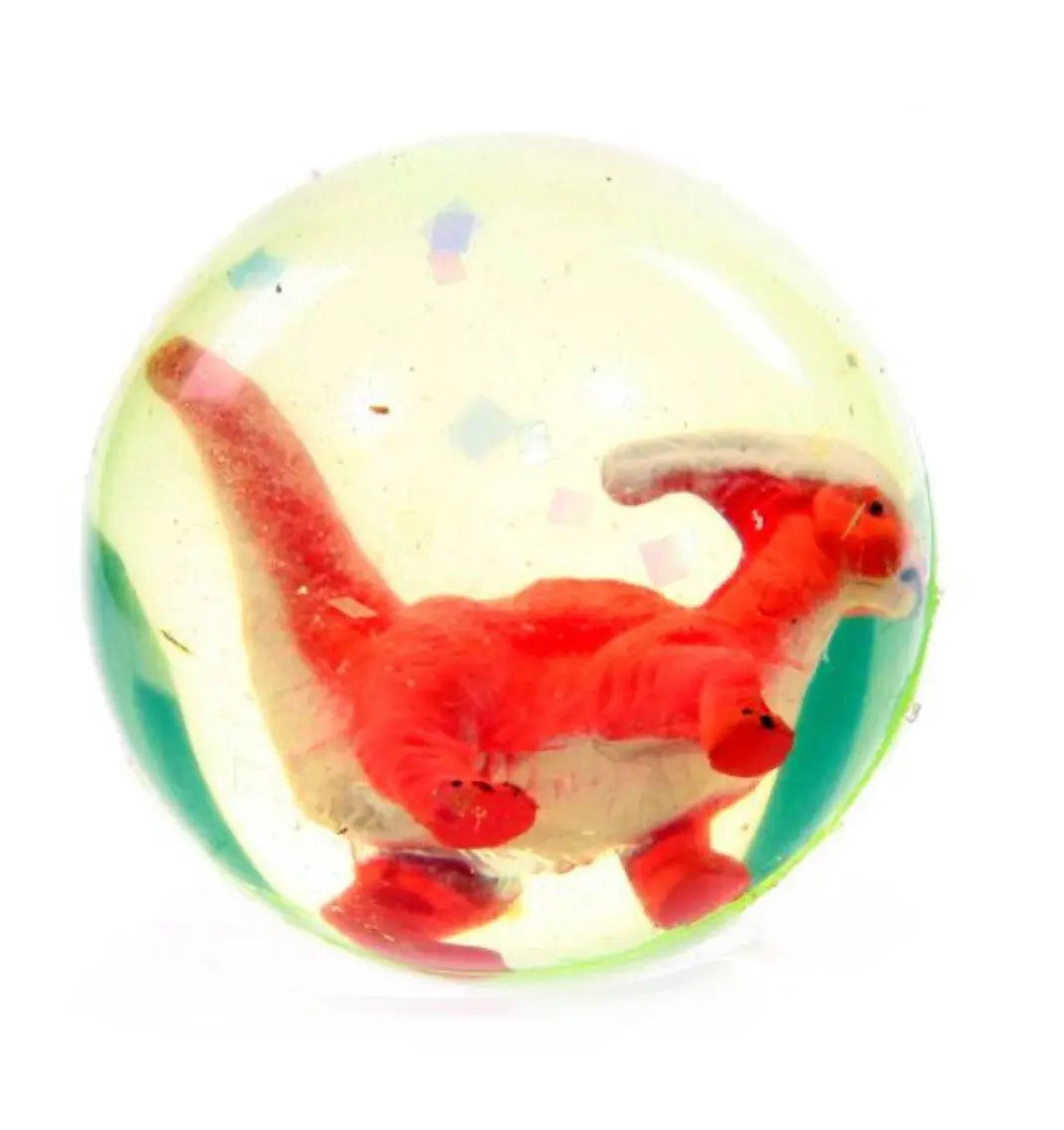3D Dinosaur Toy Ball featuring a red dinosaur figure encased in a transparent bouncy ball. Ideal for interactive dinosaur-themed play.