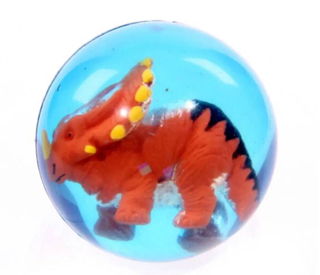 3D Dinosaur Toy Ball featuring a red triceratops encased in a transparent blue sphere. Ideal for interactive dinosaur-themed play.