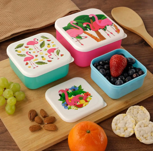Set of 3 Lunch Box Snack Pots S/M/L - Tropical Flamingo Bitu Gift Shop
