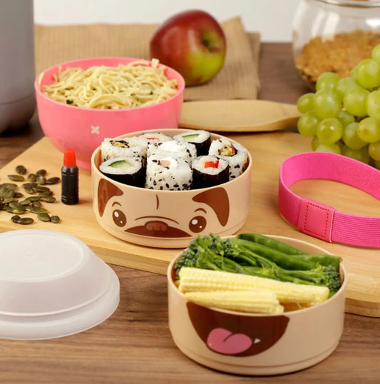 Mopps Pug Stacked Round Bento Lunch Box Bitu Gift Shop