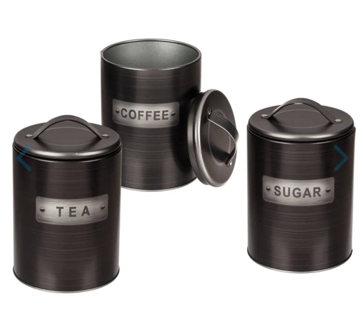Black, round metal tin Bitu Gift Shop