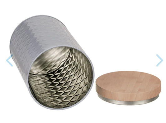 Round tin box with bamboo look cover, Bitu Gift Shop