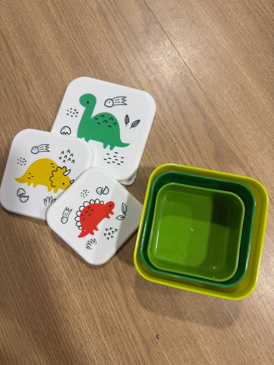 Set of 3 Children’s Lunch Boxes – Dinosaur Dinosauria Jr – S/M/L Nesting Lunch Boxes for Kids