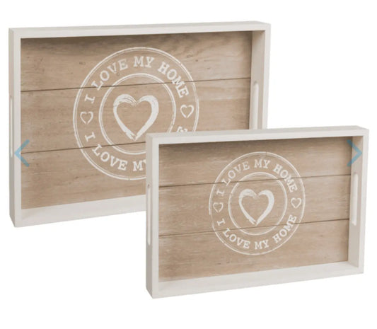 White/nature coloured wooden tray, I love my home, Bitu Gift Shop