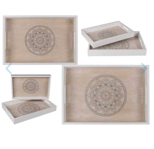 White/natural coloured wooden tray, Mandala Bitu Gift Shop