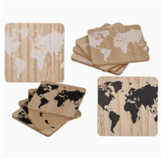 Wood coasters, world map, Bitu Gift Shop