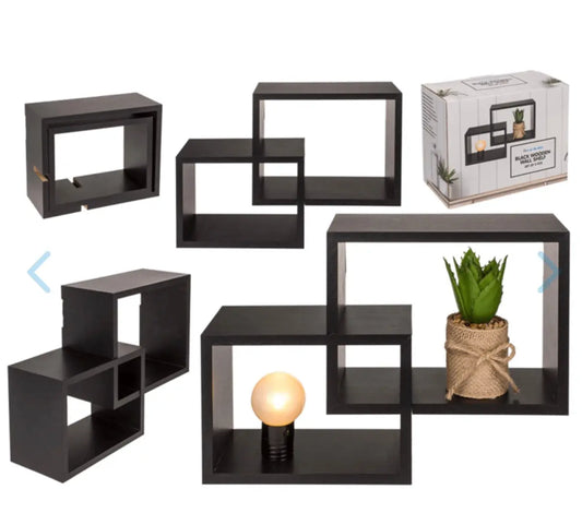 Black wooden wall shelf, Set of 2 pcs Bitu Gift Shop