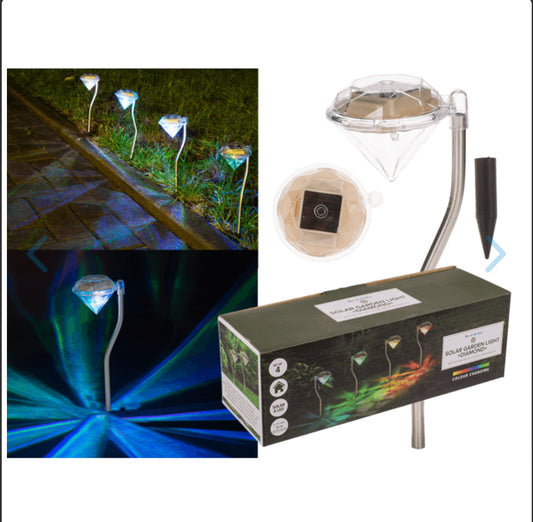 Garden light "Diamond", with solar cell and  colour changing LED, approx. 8 x6.5 x 30 cm, set/4