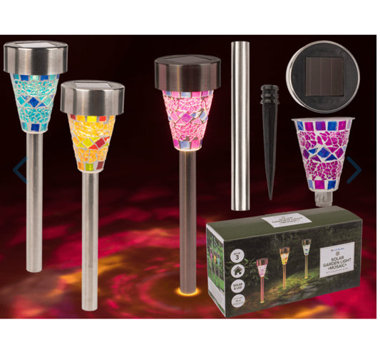 Garden light "Mosaik", 3 colors ass., solar cell,  LED, approx. 7.5 x 7.5 x 38 cm, set/3 carton