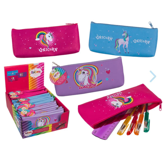 Plastic Pouch with Zipper, Unicorn,  21 x 9, 5 cm, 3 ass., 24 pcs. per Display Bitu Gift Shop