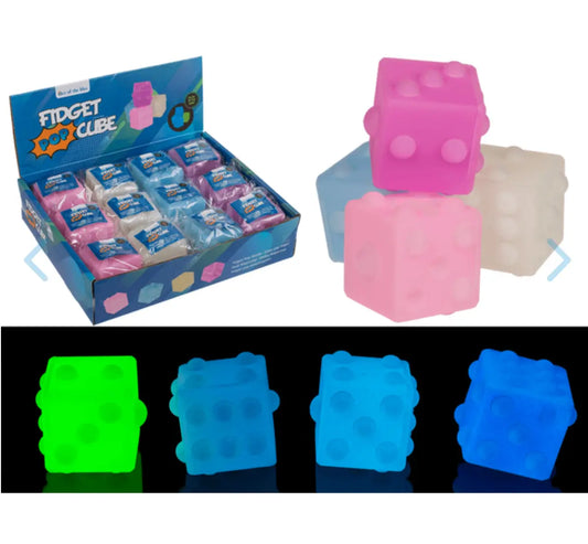 Fidget Pop Toy, Cube, Glow in the Dark, ca. 5 cm, Bitu Gift Shop