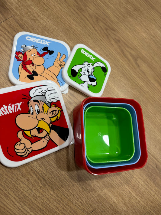 Set of 3 Lunch Box Snack Pots – Asterix, Obelix & Idefix – M/L/XL Nesting Food Containers